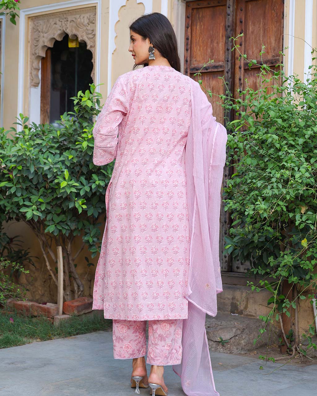 PINK COTTON HANDBLOCK SUIT WITH KOTA DUPATTA