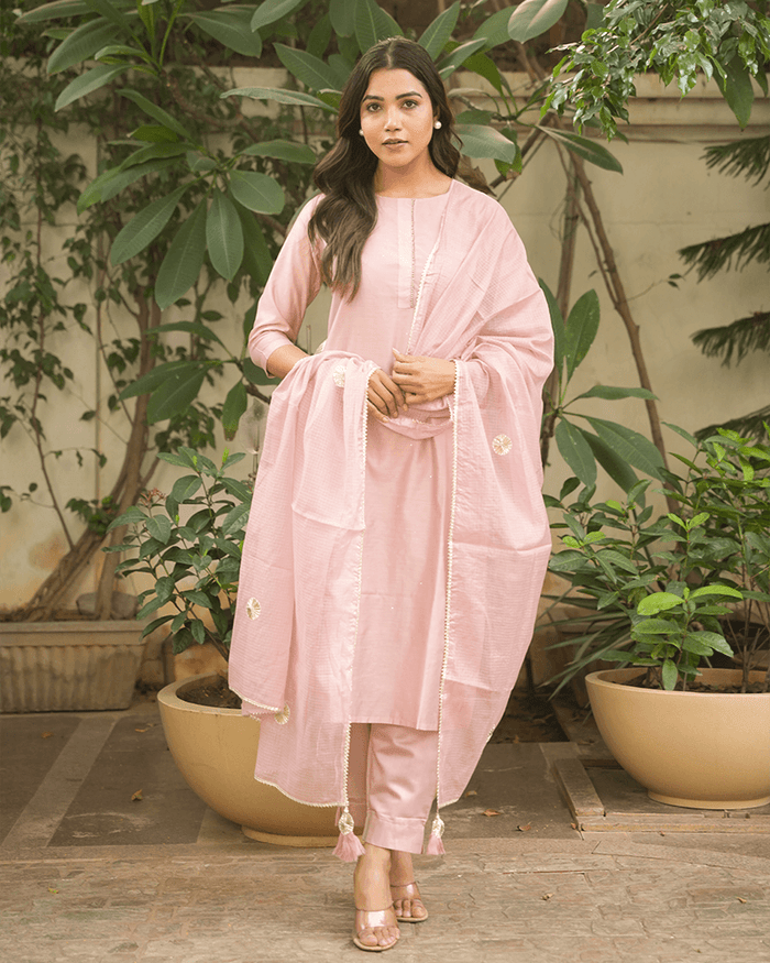 MAUVE CHANDERI SUIT SET