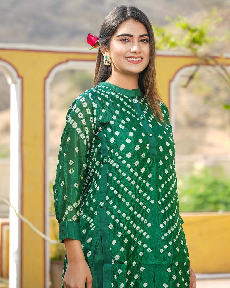 BOTTLE GREEN BANDHANI PANT SET