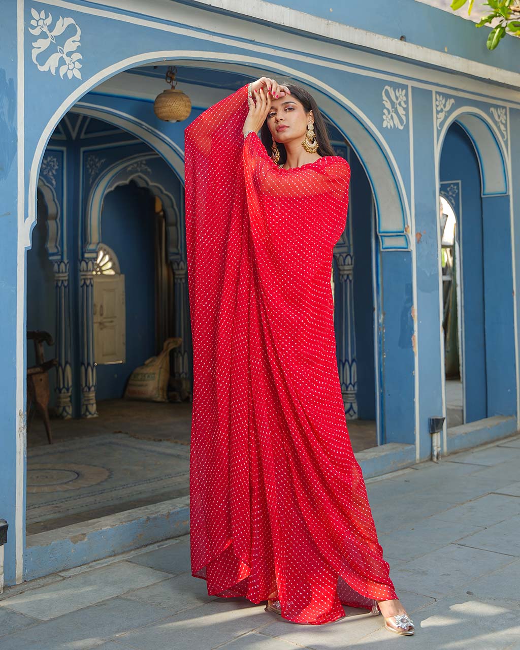 RED BANDHEJ FABRIC KAFTAN WITH INNER