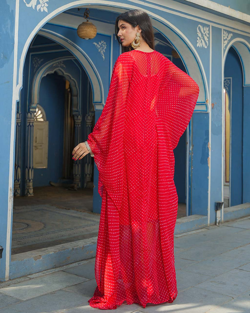 RED BANDHEJ FABRIC KAFTAN WITH INNER