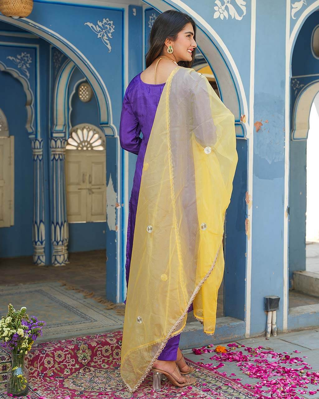 PURPLE CHANDERI SUIT SET WITH GOTTA WORK