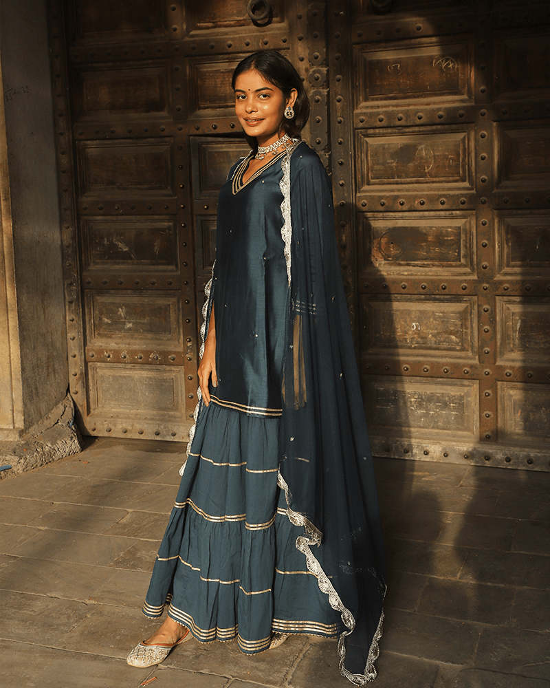 NAVY BLUE SHARARA SET WITH GOTTA WORK