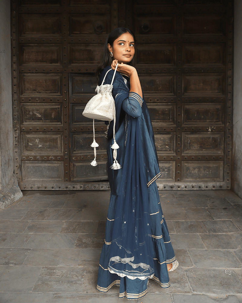 NAVY BLUE SHARARA SET WITH GOTTA WORK