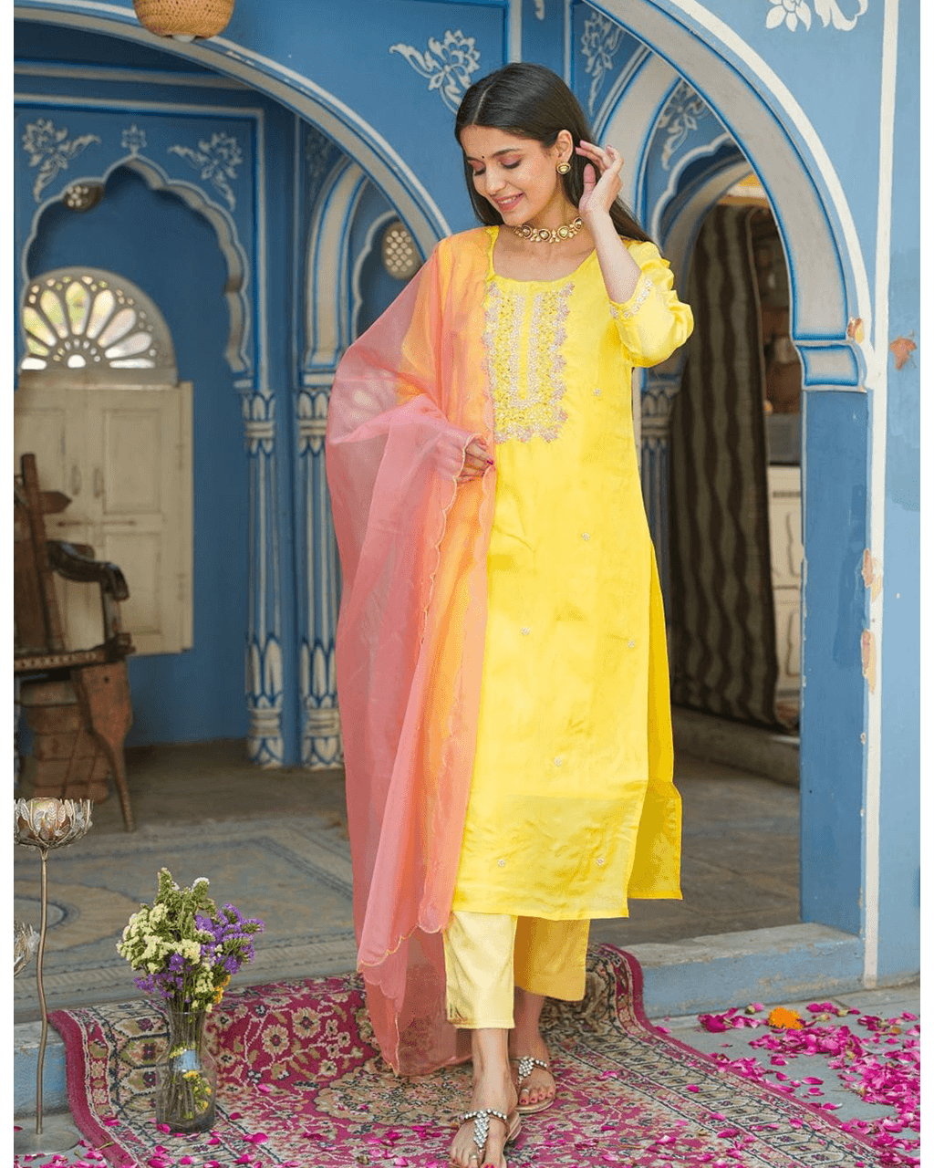 YELLOW OPADA SUIT SET WITH EMBROIDERY