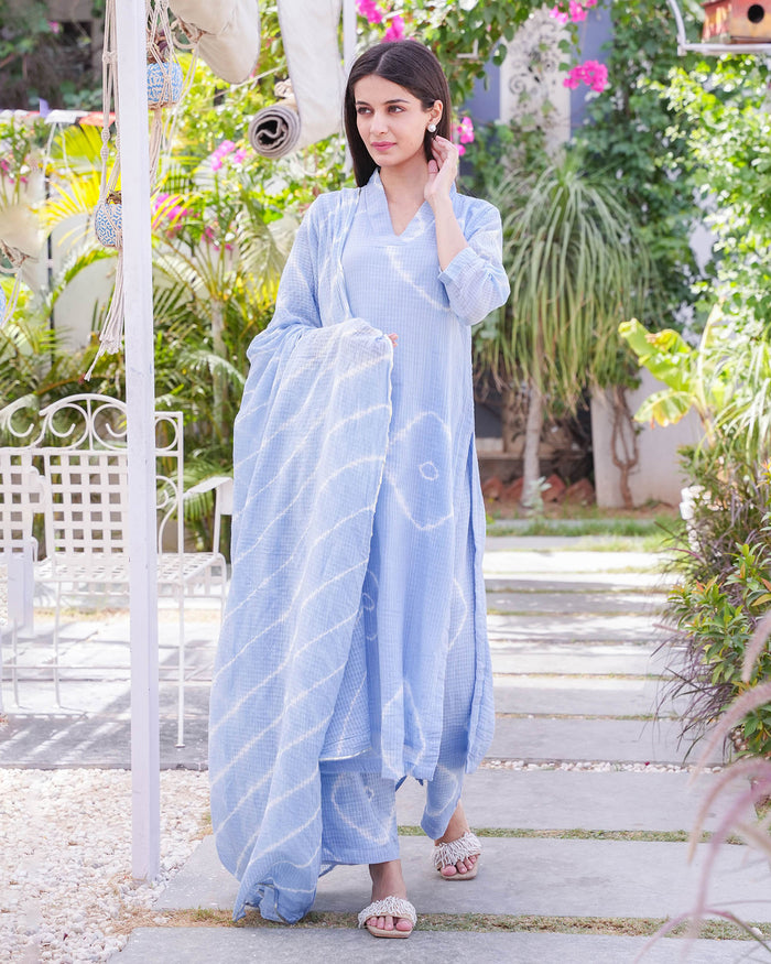 PERIWINKLE COTTON SUIT SET WITH LINING