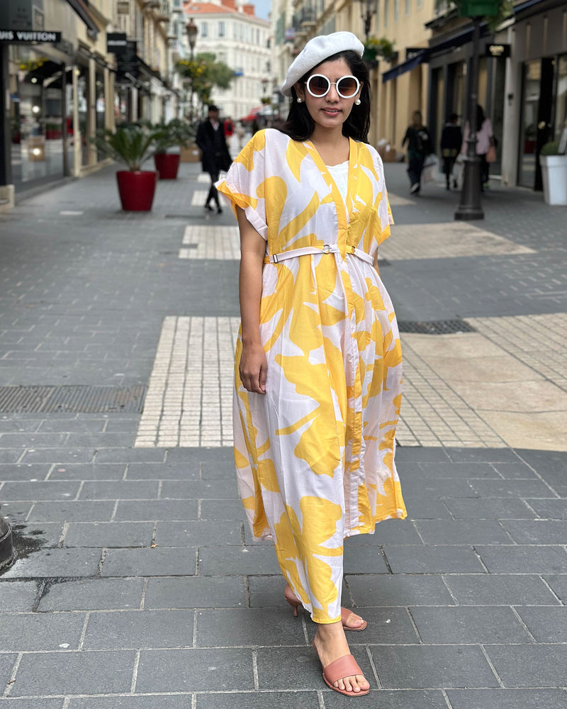 YELLOW & WHITE SUMMERY MUSLIN GOWN