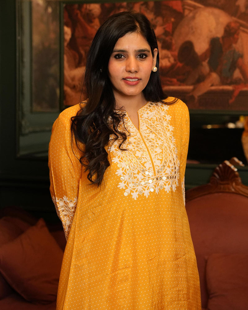 EXUBERANT YELLOW SHANTUNG KURTA SET