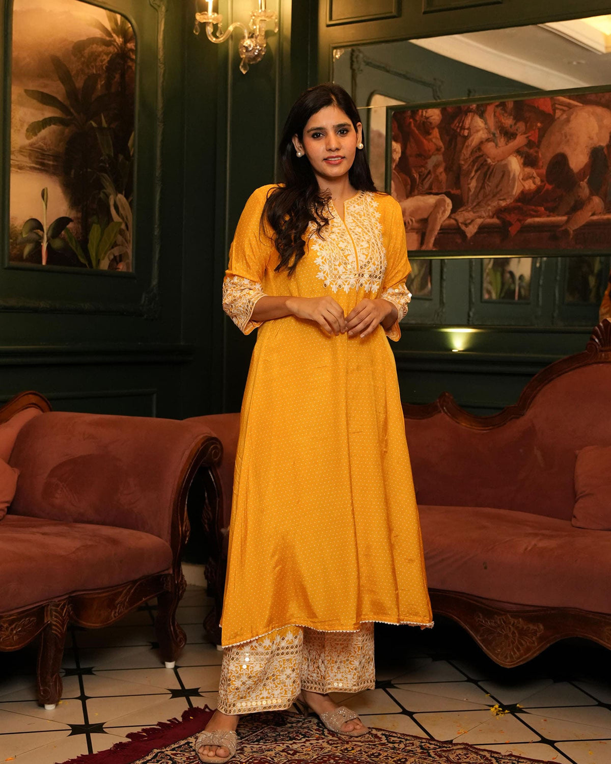 EXUBERANT YELLOW SHANTUNG KURTA SET