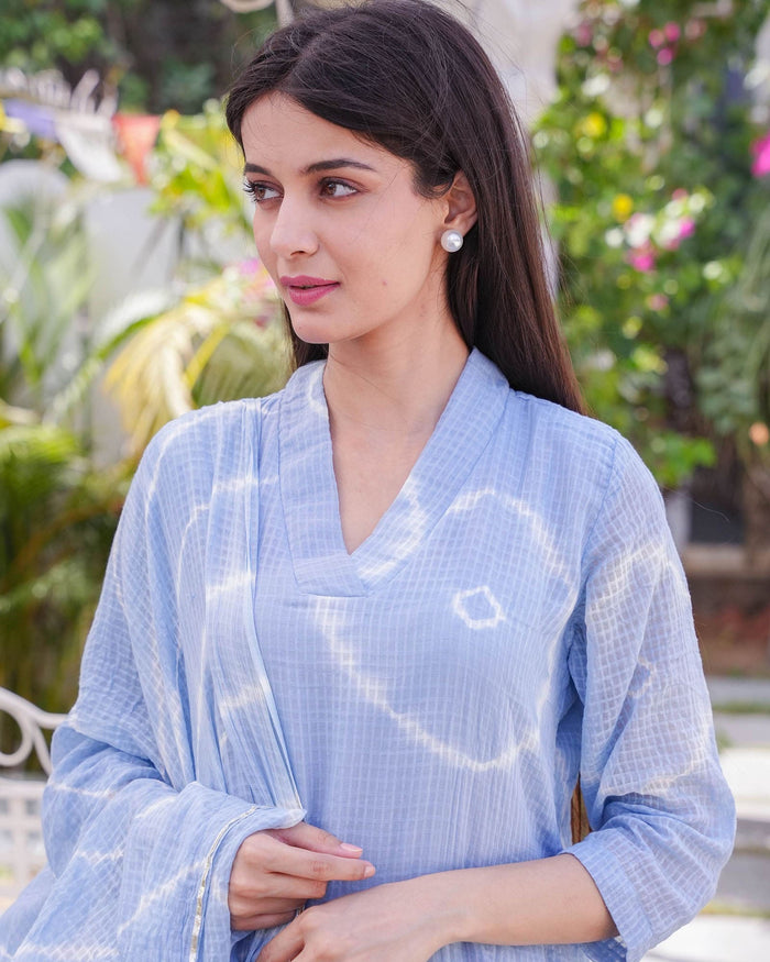 PERIWINKLE COTTON SUIT SET WITH LINING