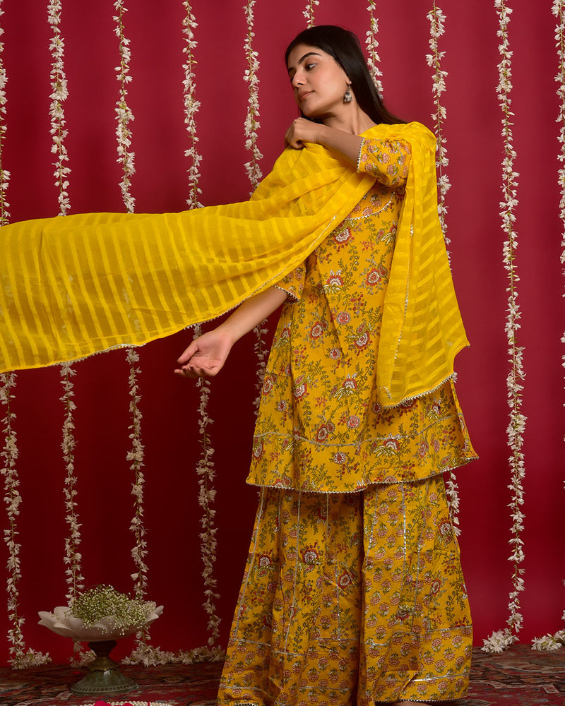 YELLOW COTTON SHARARA SET