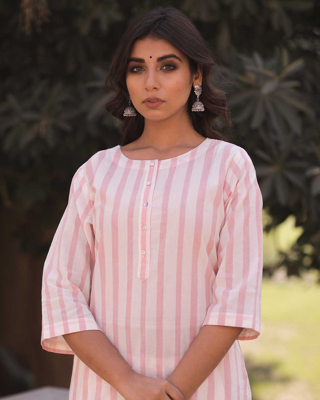 PINK & WHITE STRIPED KURTA