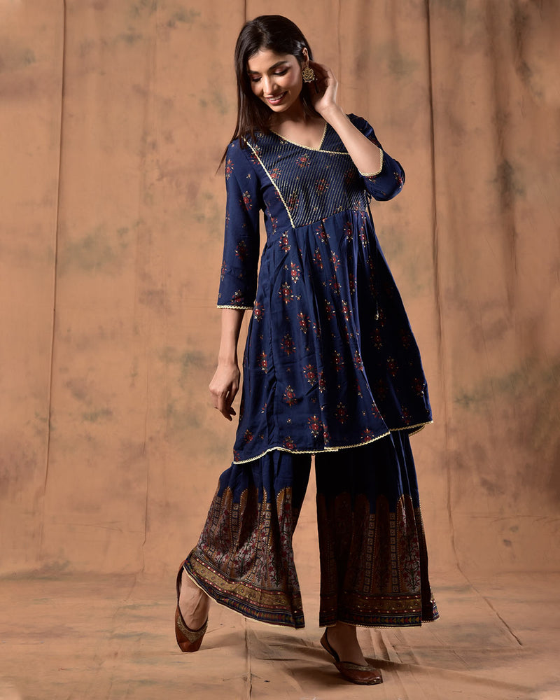 NAVY BLUE MUSLIN SHARARA SET