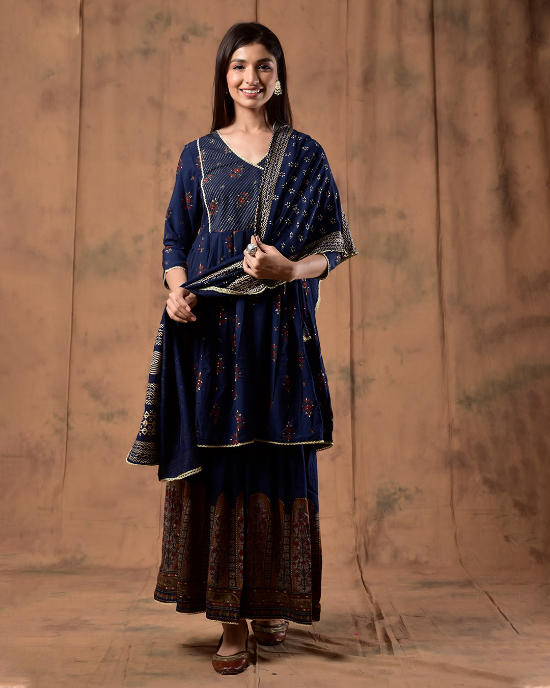 NAVY BLUE MUSLIN SHARARA SET