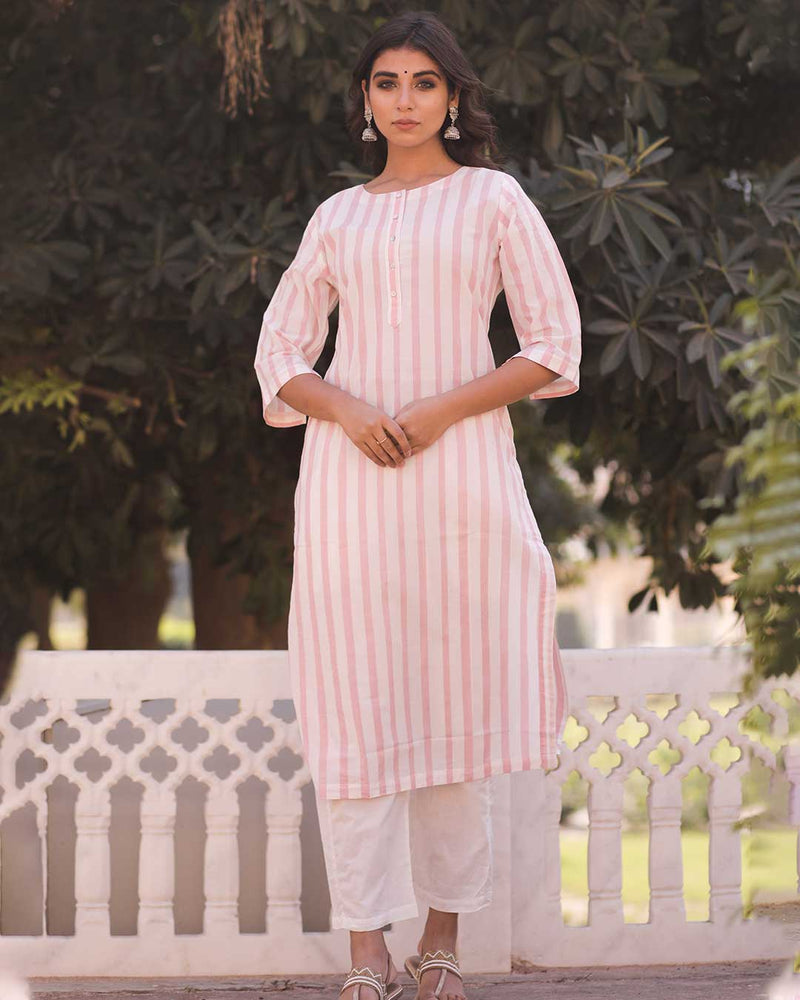 PINK & WHITE STRIPED KURTA