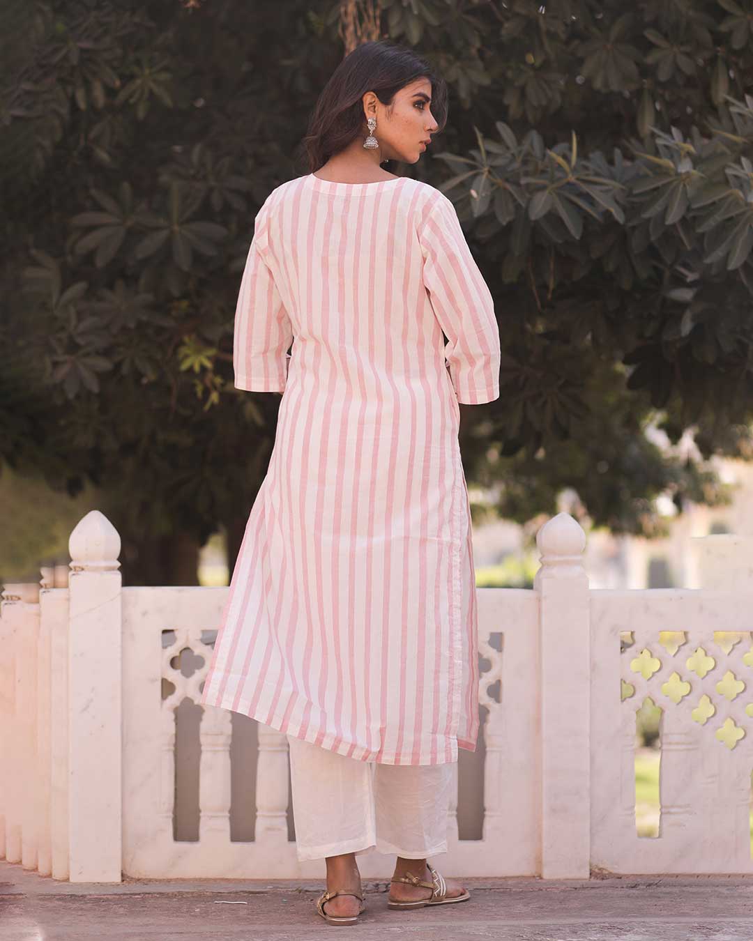 PINK & WHITE STRIPED KURTA