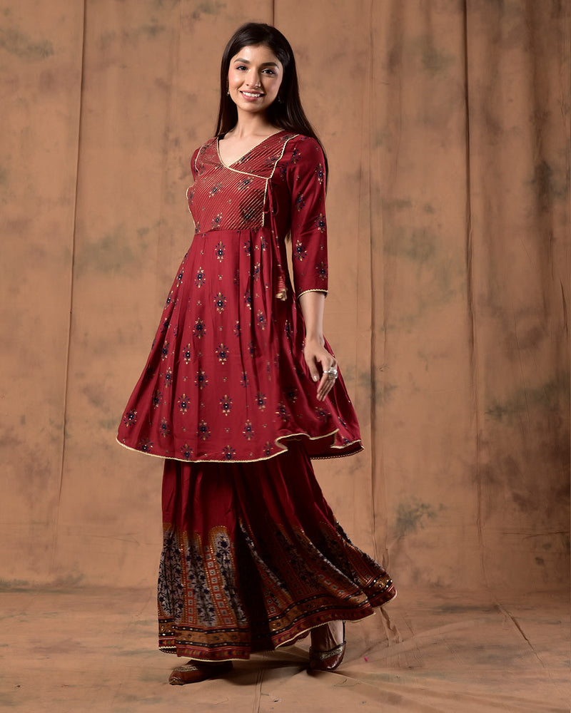 MAROON MUSLIN SHARARA SET