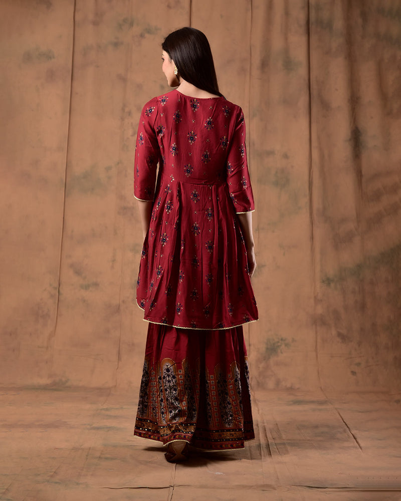 MAROON MUSLIN SHARARA SET