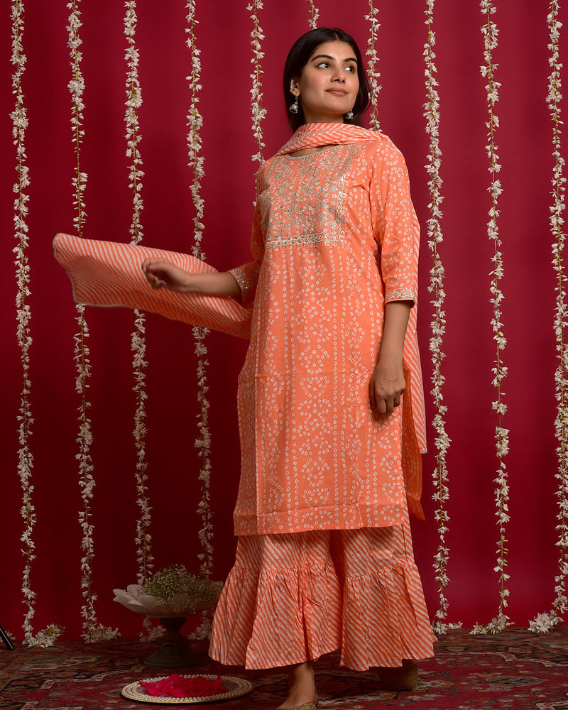 PEACH BANDHEJ SUIT SET