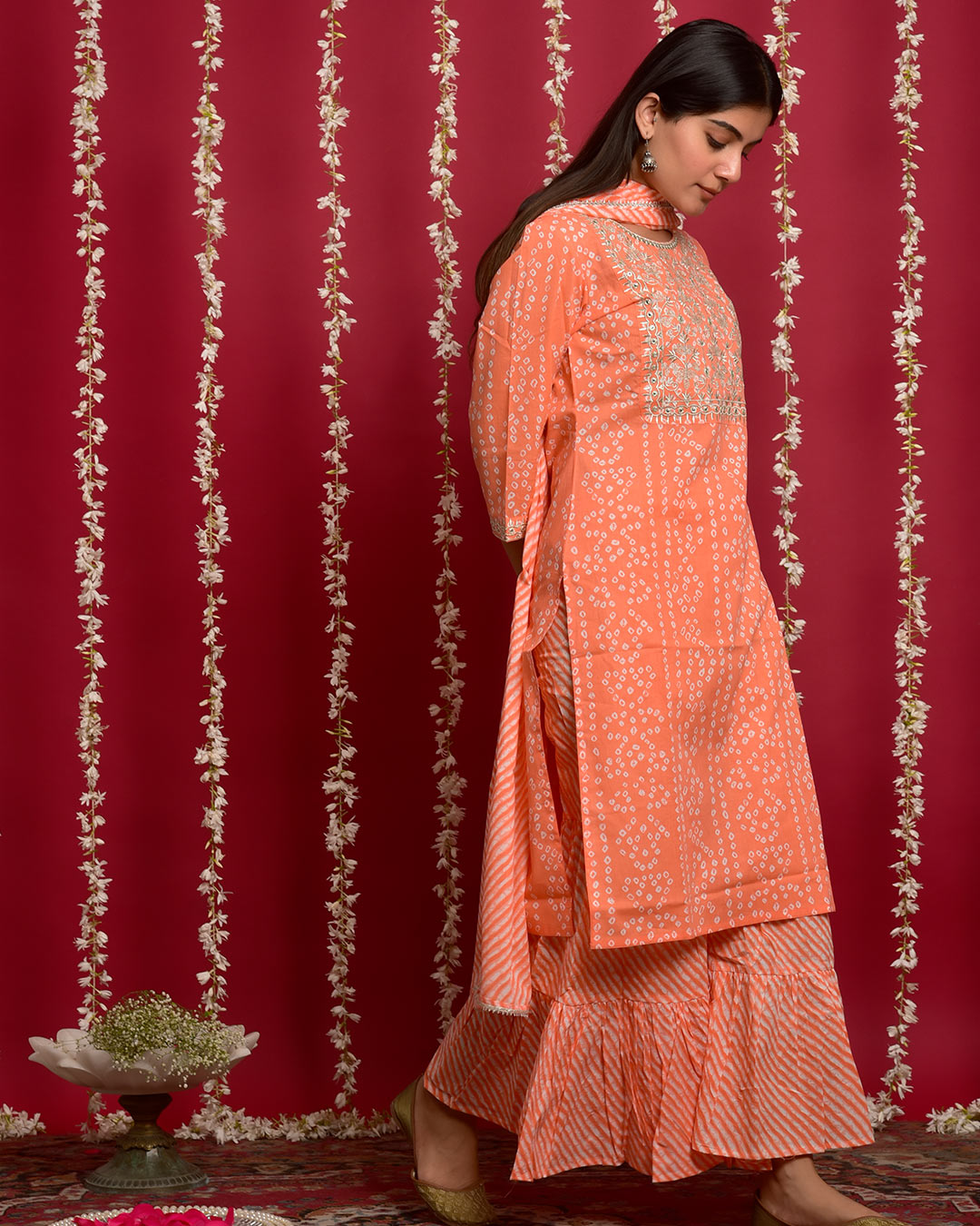 PEACH BANDHEJ SUIT SET