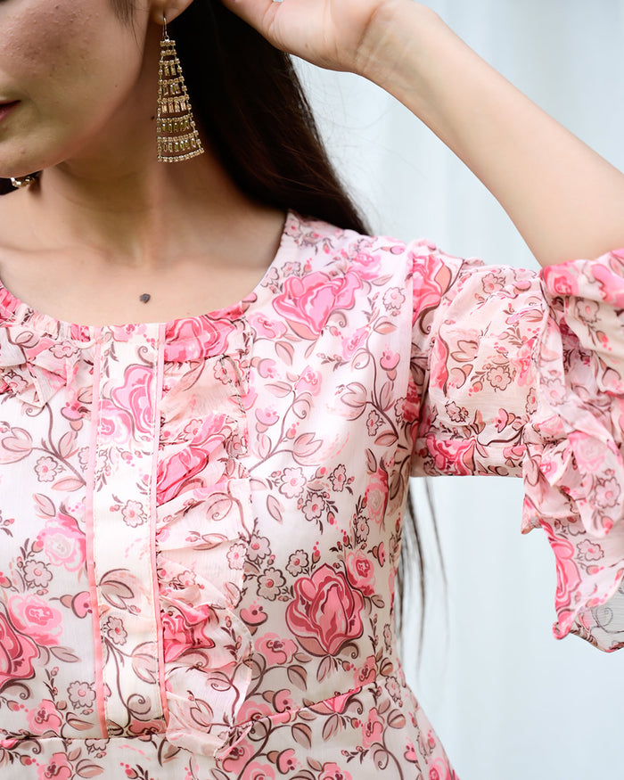 CHERRY PINK & CREAM FLORAL DRESS