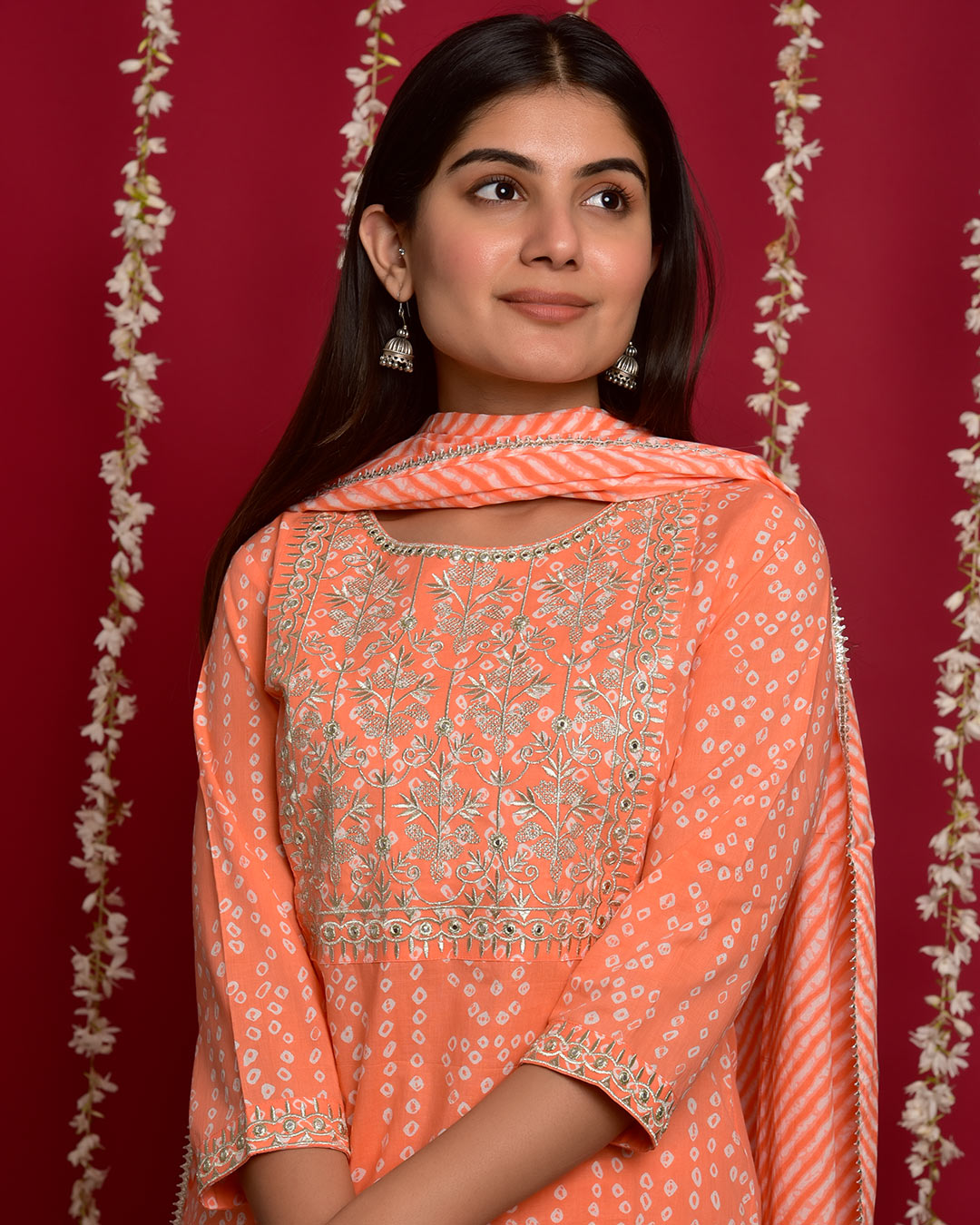 PEACH BANDHEJ SUIT SET