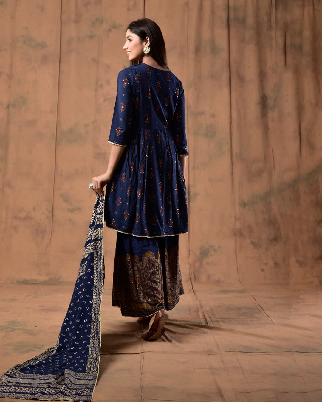 NAVY BLUE MUSLIN SHARARA SET