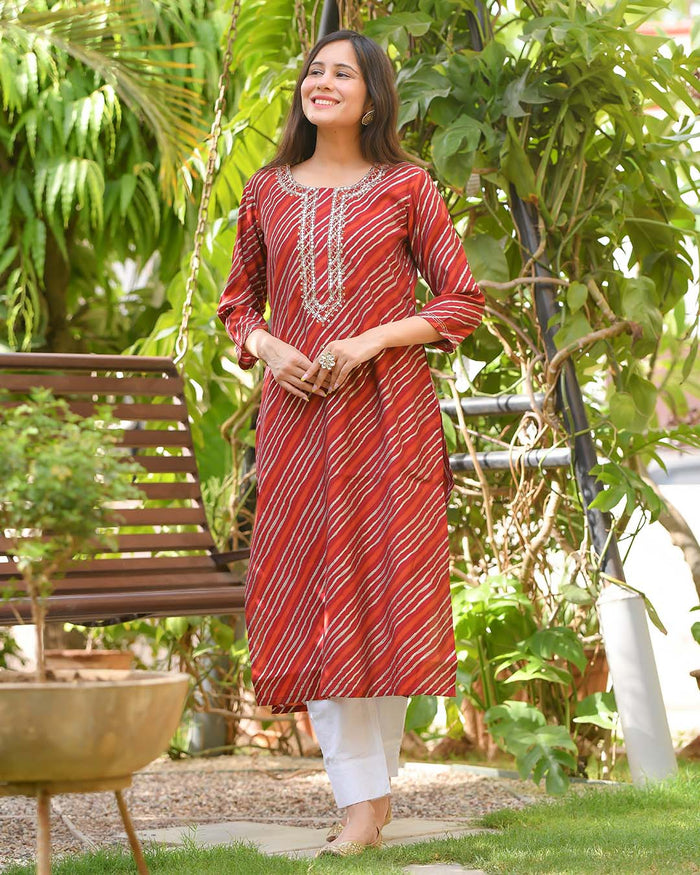 MAROON MUSLIN KURTA WITH GOTTA WORK