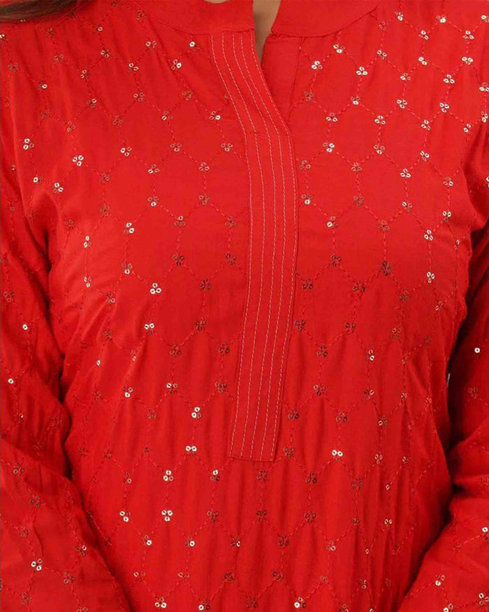 SHIMMERY RED KURTA