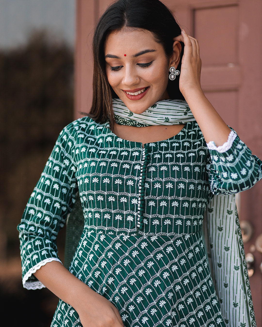 EMERALD GREEN & WHITE SHARARA SET