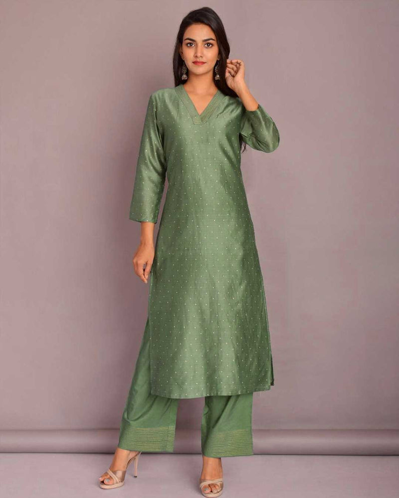 CHANDERI SILK GREEN SUIT SET