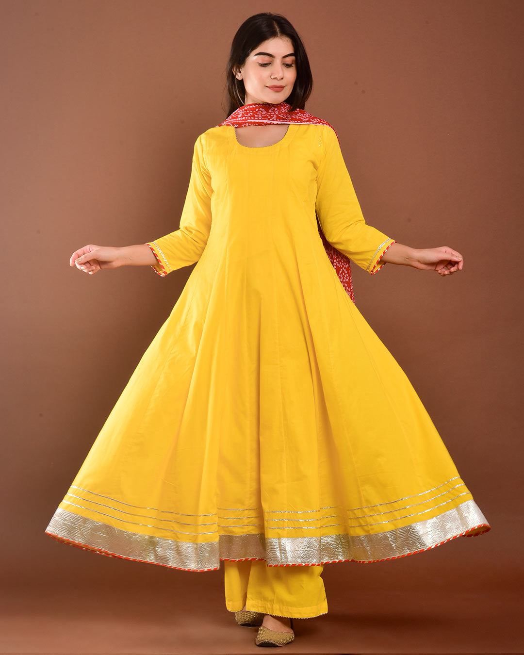 YELLOW ANARKALI SUIT SET