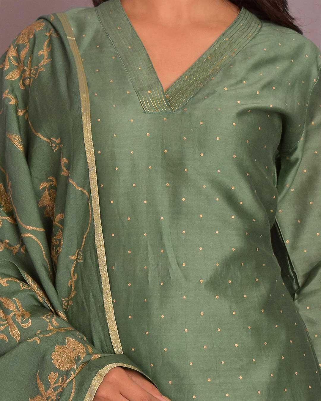 CHANDERI SILK GREEN SUIT SET