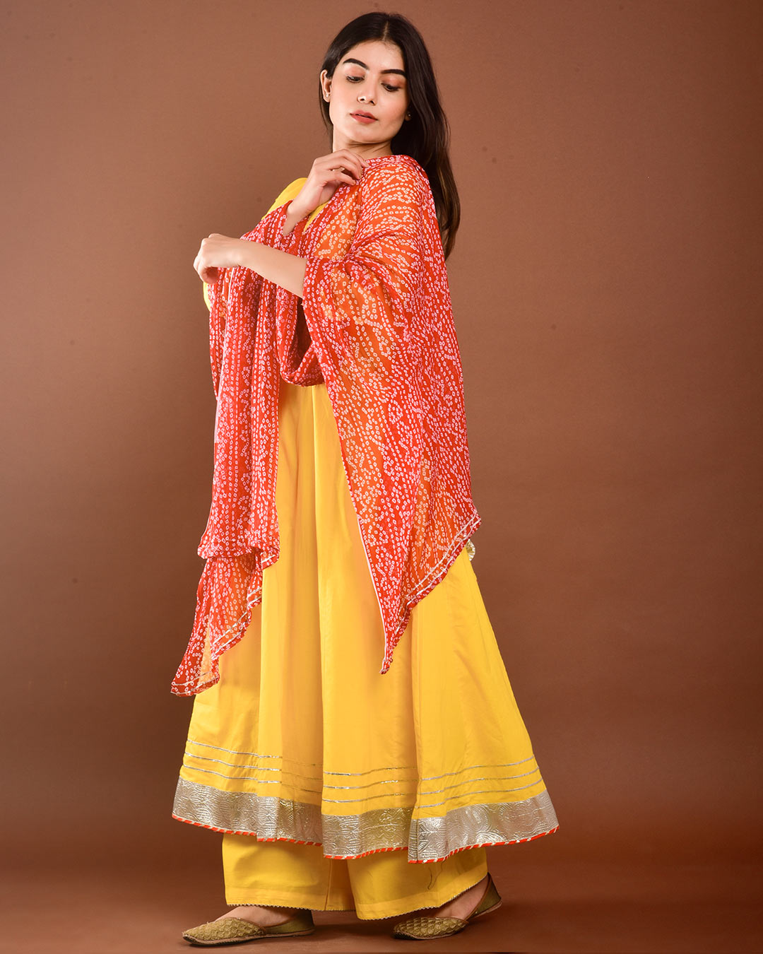 YELLOW ANARKALI SUIT SET