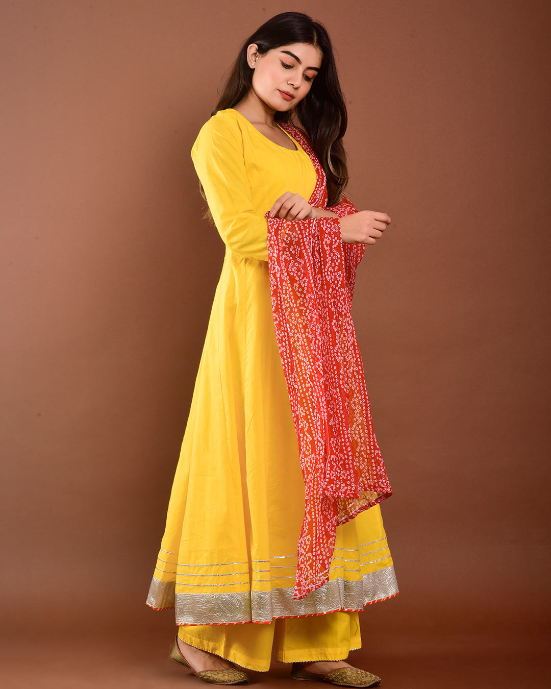 YELLOW ANARKALI SUIT SET