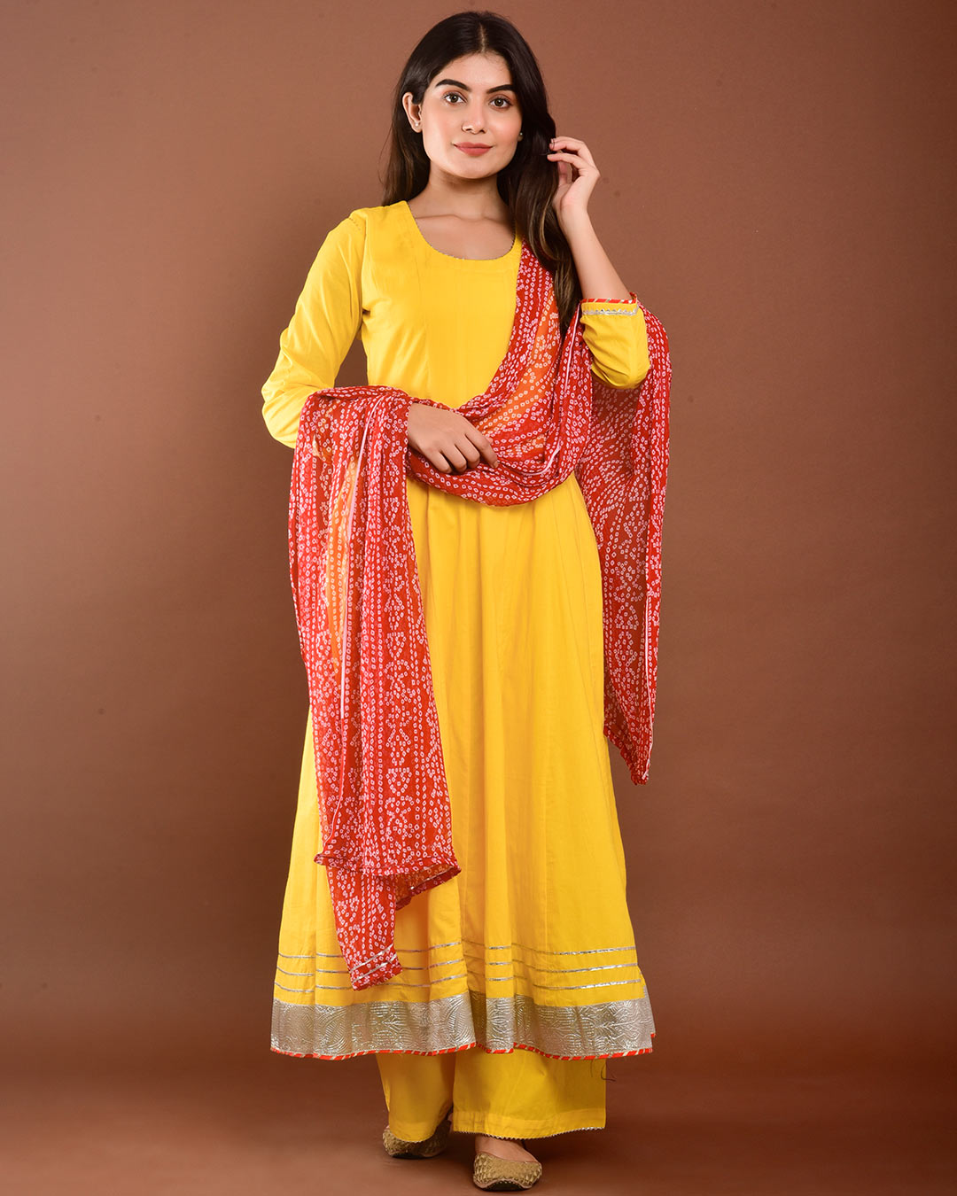 YELLOW ANARKALI SUIT SET