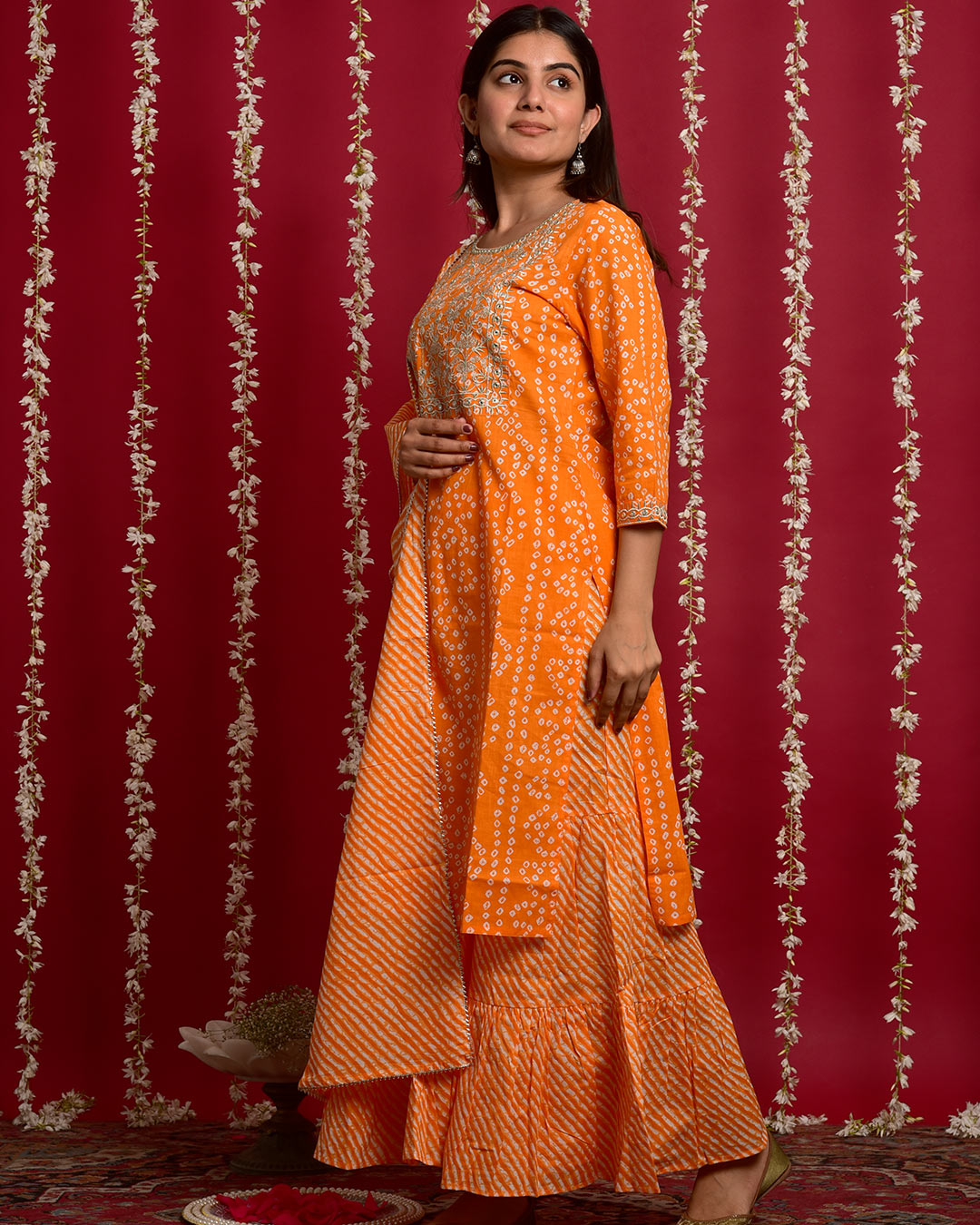 ORANGE BANDHEJ SUIT SET