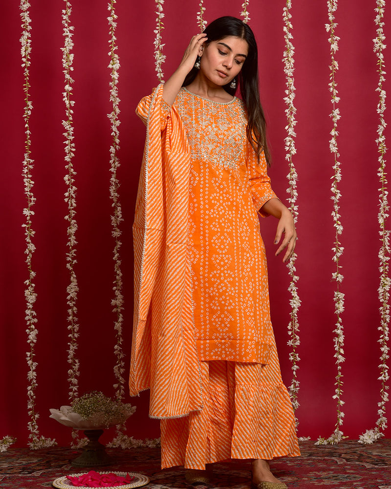 ORANGE BANDHEJ SUIT SET