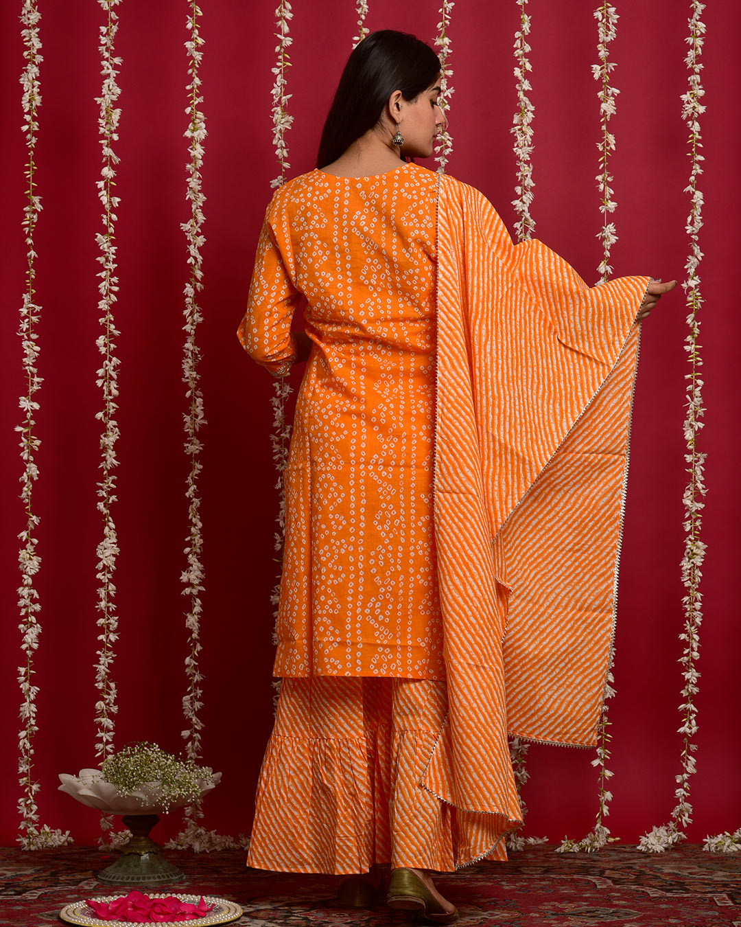 ORANGE BANDHEJ SUIT SET