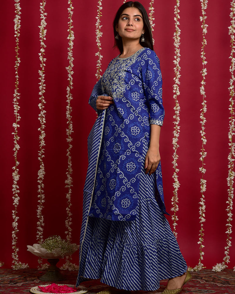 NAVY BLUE BANDHEJ SUIT SET