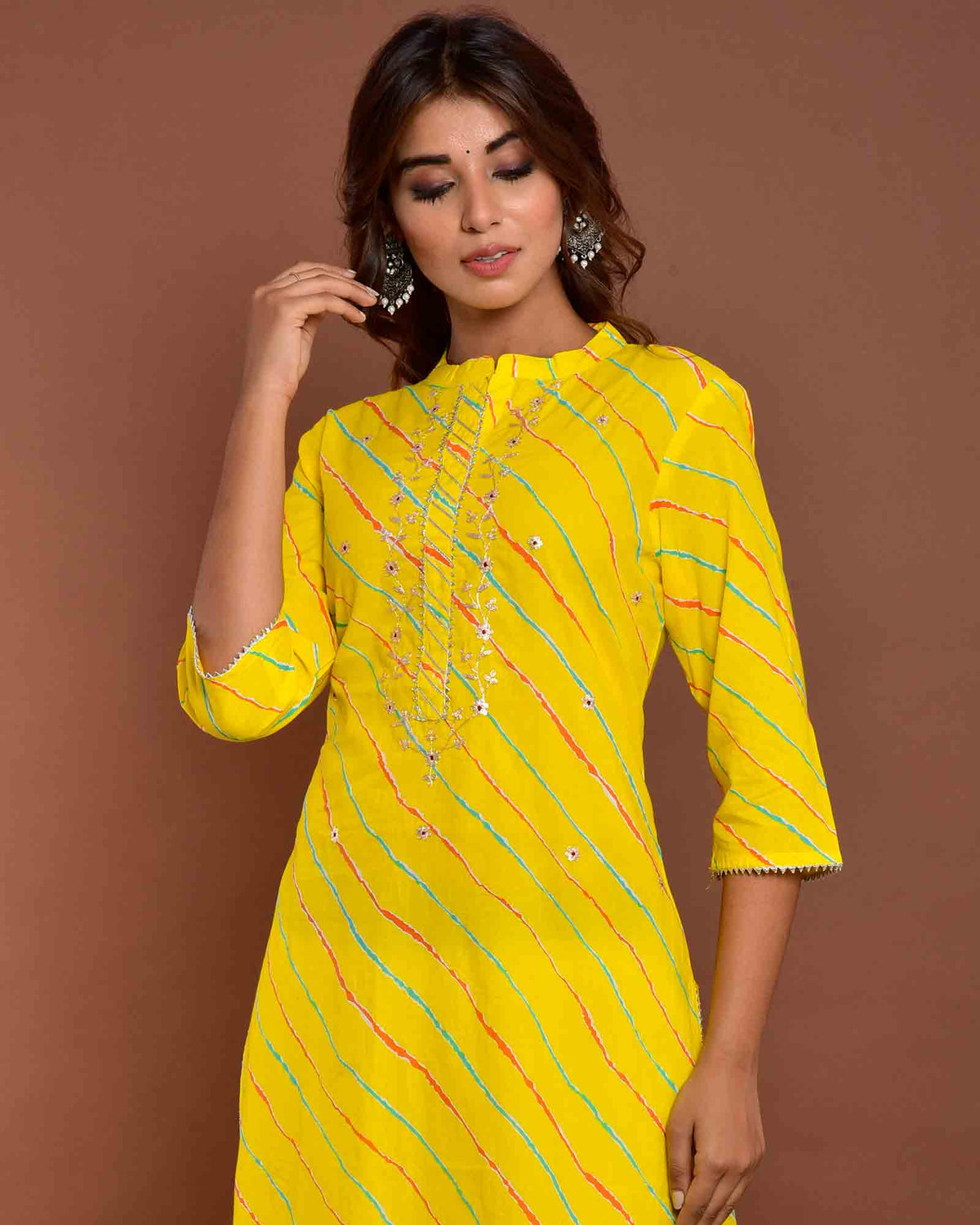 YELLOW LEHERIYA KURTA