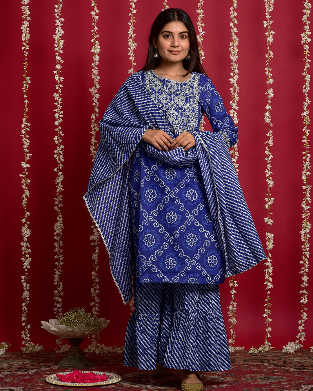 NAVY BLUE BANDHEJ SUIT SET