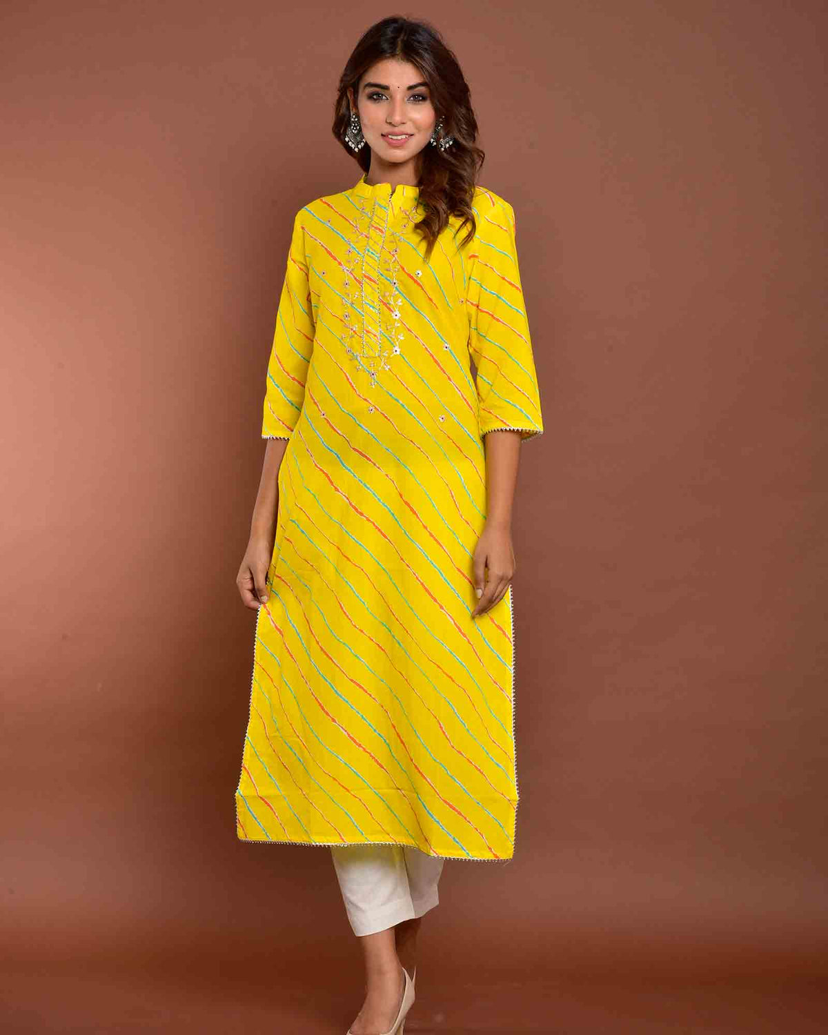 YELLOW LEHERIYA KURTA