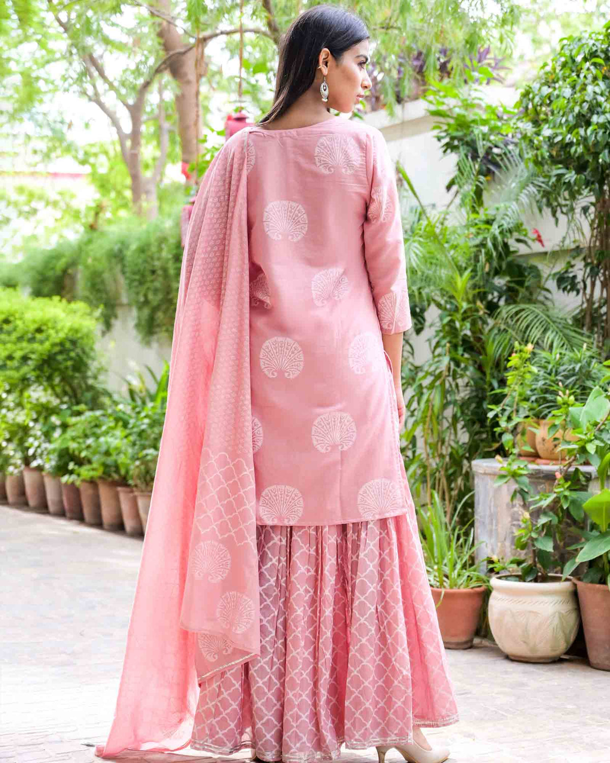 PINK HANDBLOCK SHARARA SET