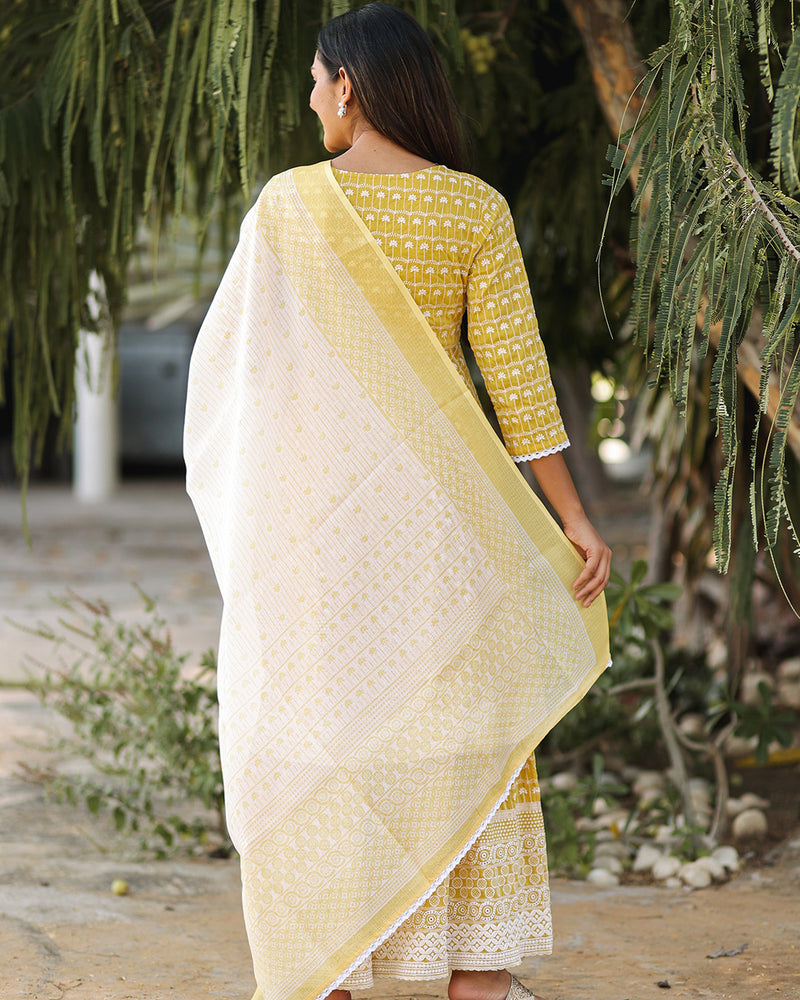 YELLOW COTTON SILK SUIT SET