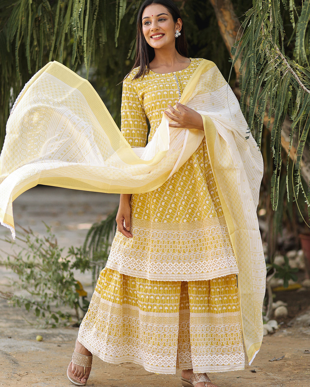 YELLOW COTTON SILK SUIT SET