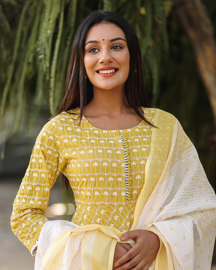 YELLOW COTTON SILK SUIT SET