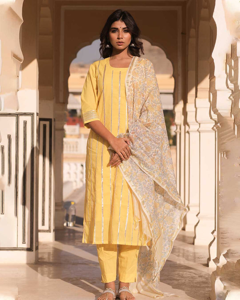 YELLOW SUIT WITH CHANDERI DUPATTA