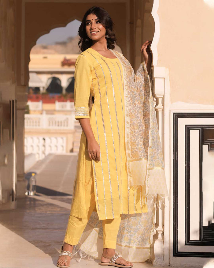 YELLOW SUIT WITH CHANDERI DUPATTA