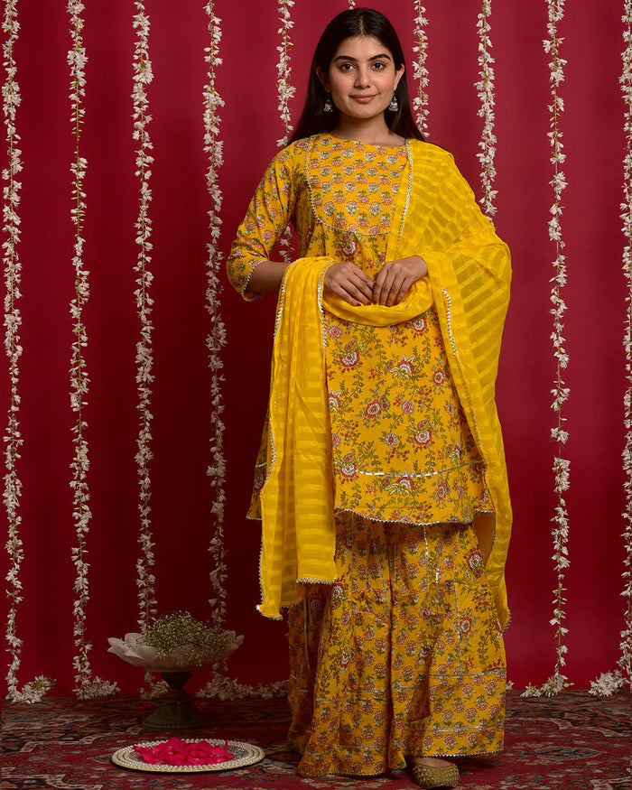 YELLOW COTTON SHARARA SET